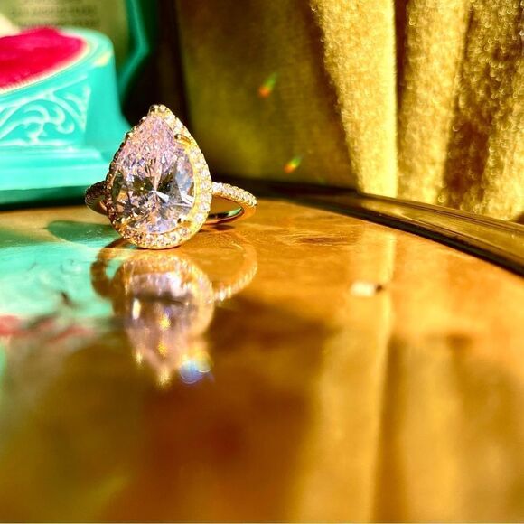 ♥️ 4.5Ct Pink Pear CZ Diamond Halo Engagement Ring 14kt Gold PRICE FIRM - Picture 9 of 17